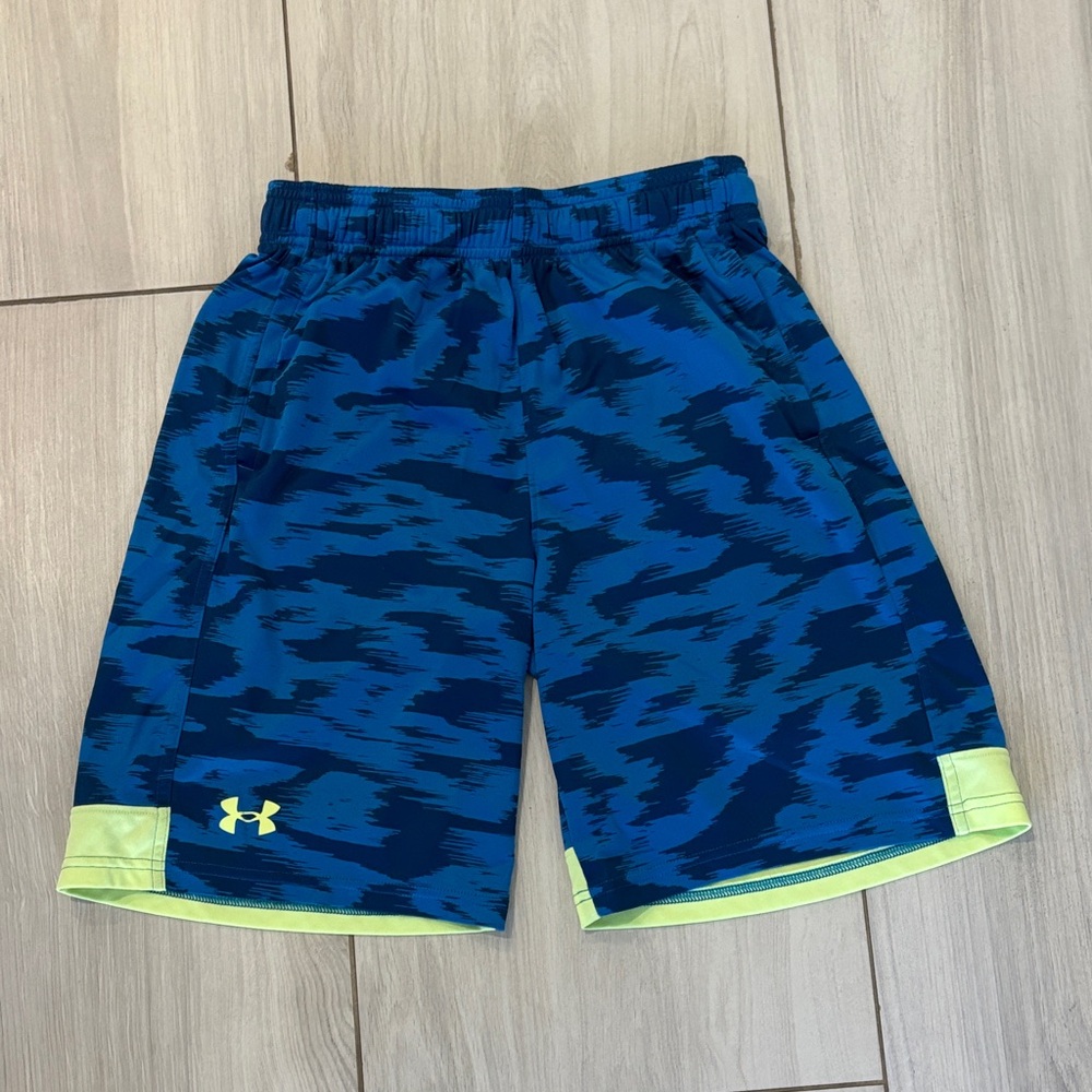 Under Armour Kids Camo Blue and Neon Shorts